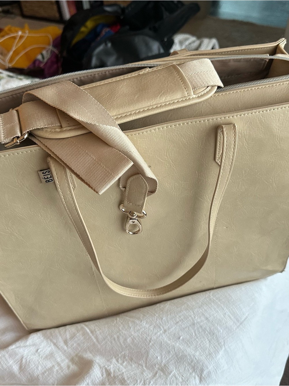 BEIS Beige Leather Laptop Tote - Picture 3 of 5